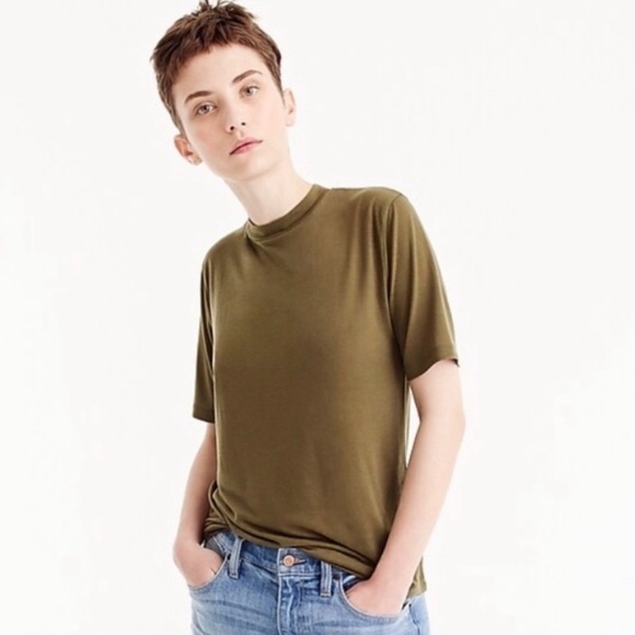 J. Crew Lyocell Mock Neck Short Sleeve Tee - Picture 1 of 7